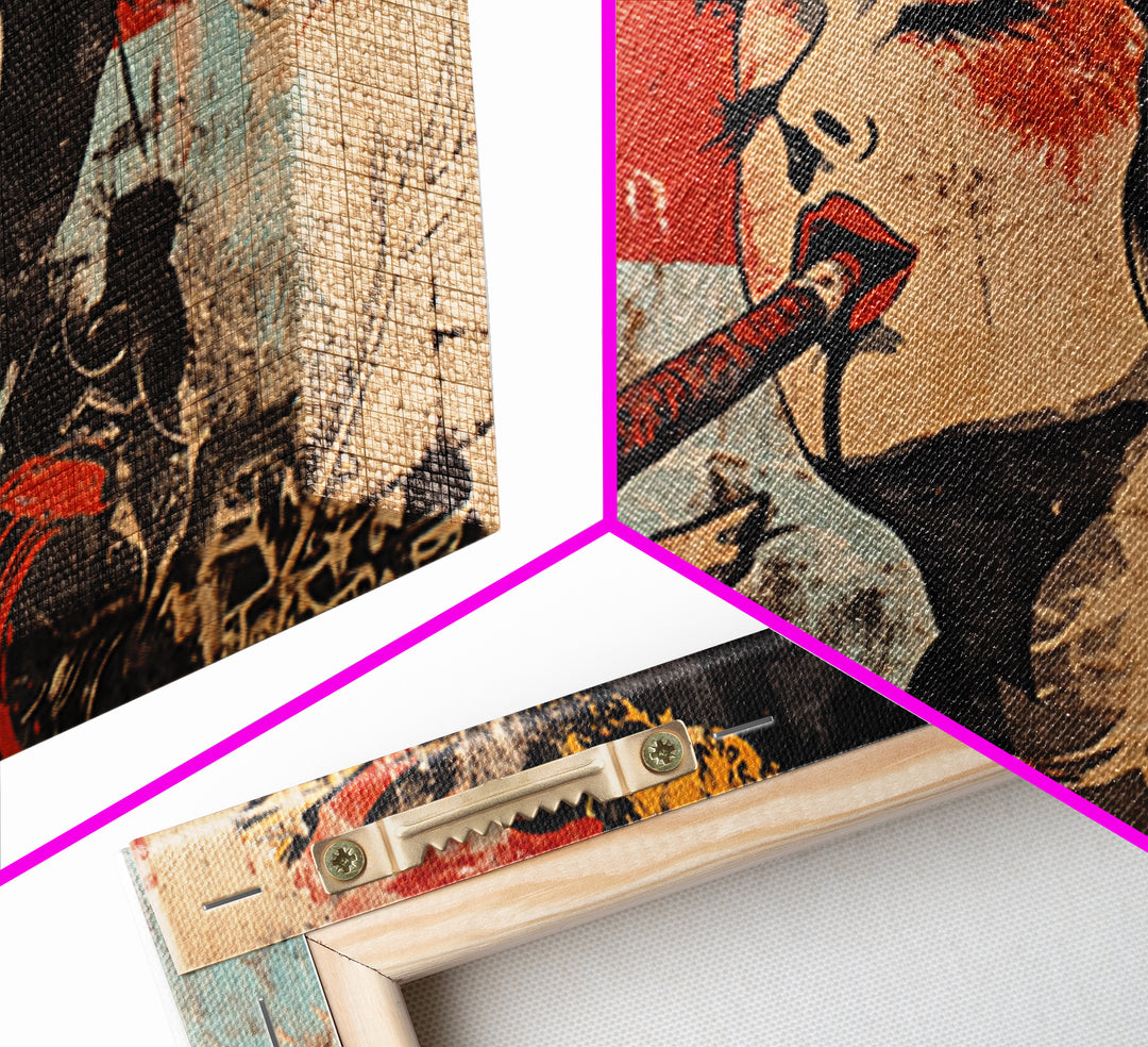 Glamorous Geisha Woman Smoking Cigar Wall Art, Japanese Pop Art Canvas Print, Bold Feminine Decor For Lounge And Living Room