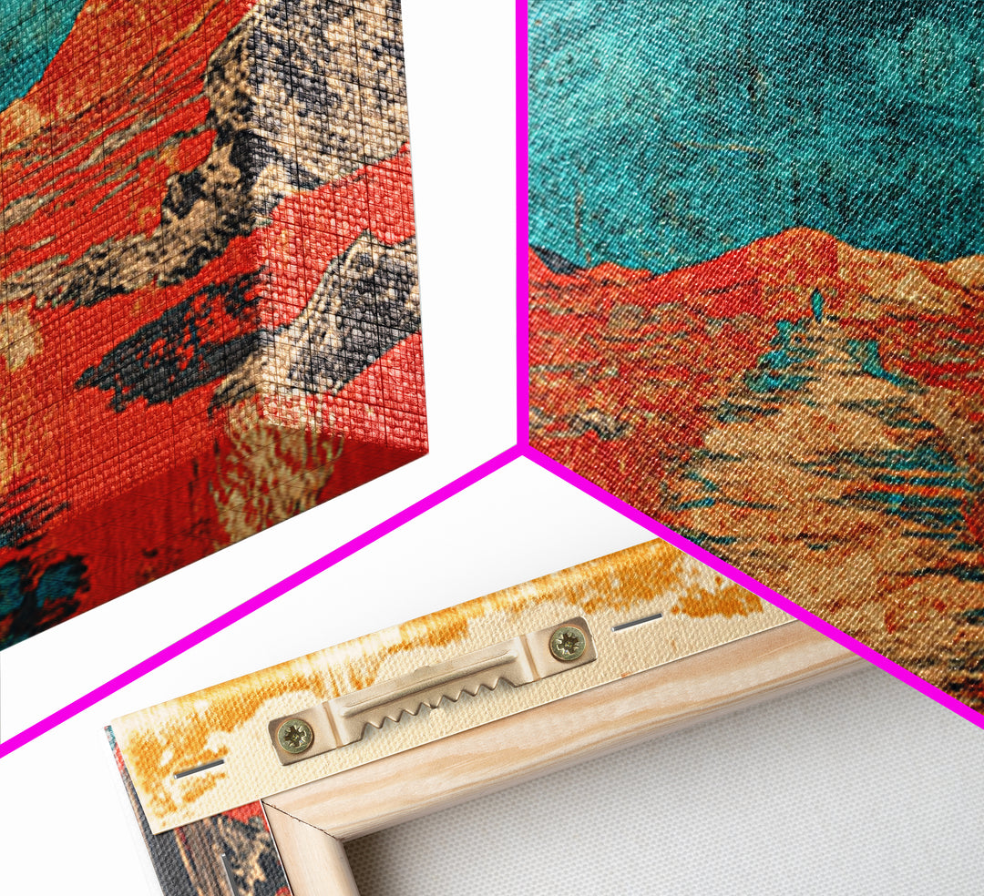Red Desert Road To Turquoise Mountains Canvas Print, Southwestern Landscape Art, Boho Western Decor, Large Living Room Wall Art