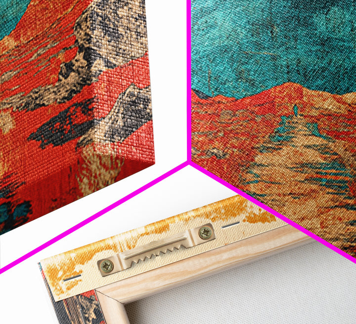 Red Desert Road To Turquoise Mountains Canvas Print, Southwestern Landscape Art, Boho Western Decor, Large Living Room Wall Art