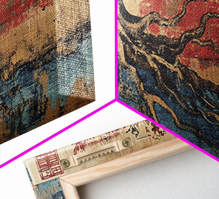 Ancient Tree Roots Over Blue Water Wall Art, Japanese Landscape Canvas Print, Zen Nature Decor And Rustic Home Decor Gift
