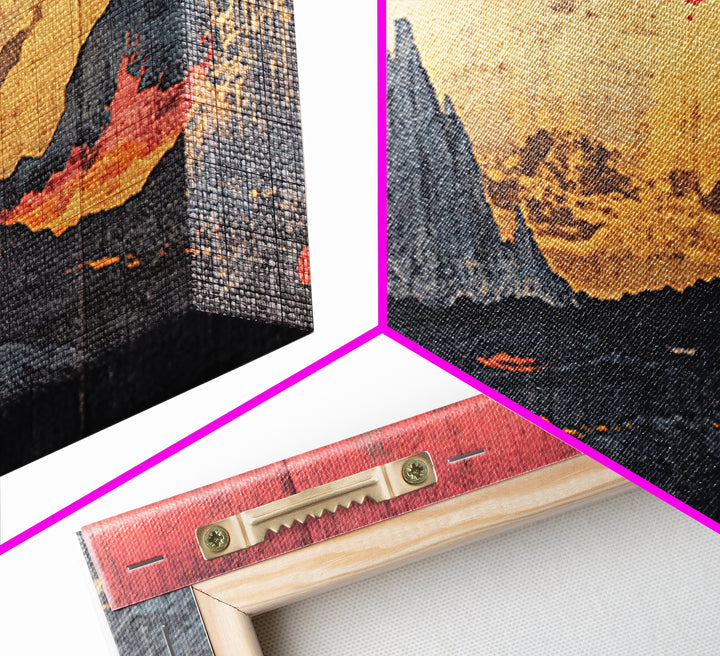 Red Sunset Clouds Over Dark Mountains Wall Art, Japanese Landscape Canvas Print, Moody Rustic Living Room Decor Gift For Him
