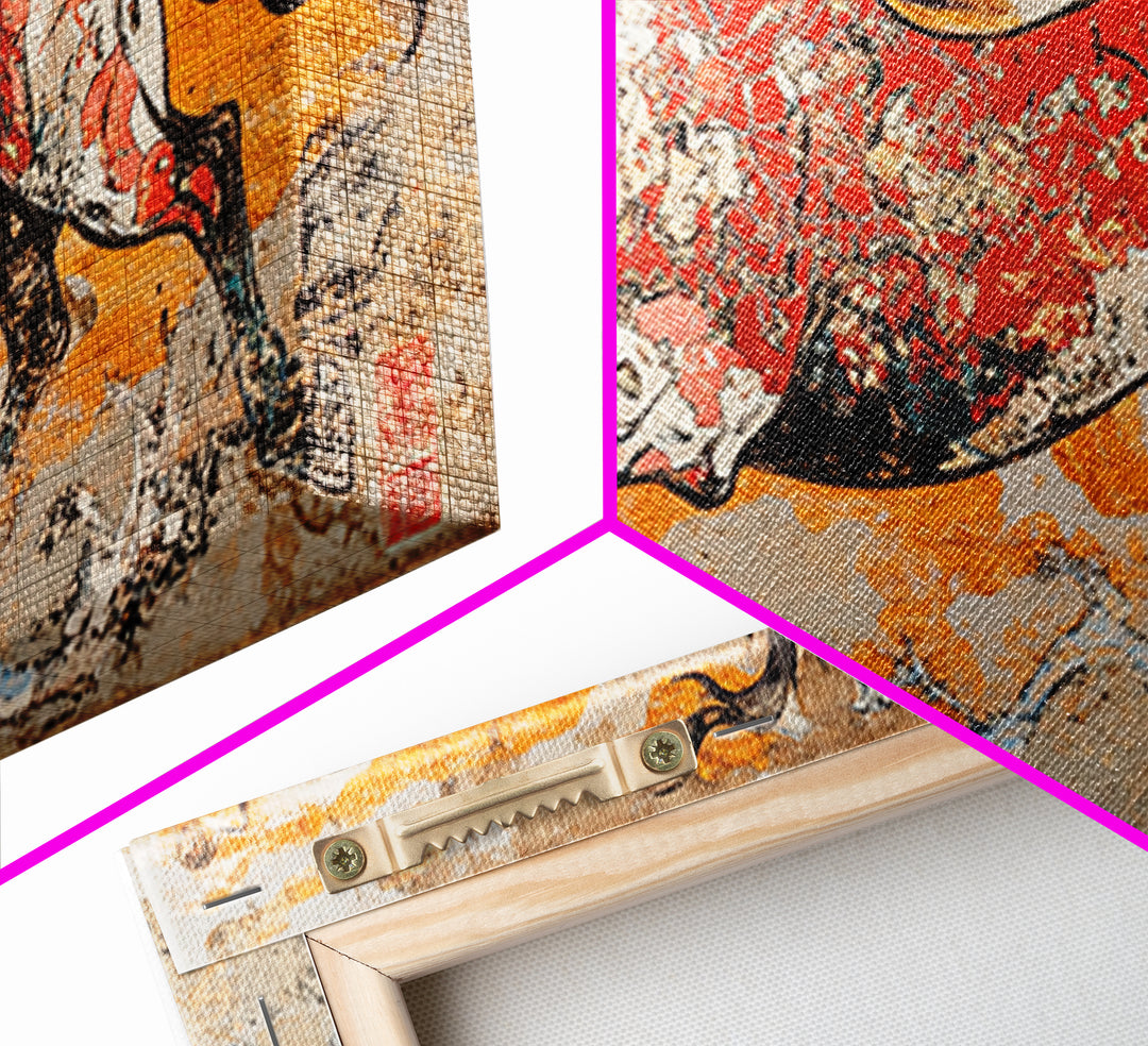 Galloping Horse And Red Sun Wall Art, Japanese Style Canvas Print, Equestrian Decor, Western Living Room Art, Home Decor Gift