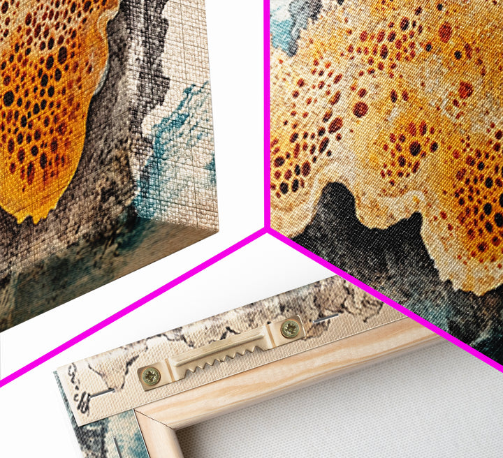 Orange Sea Sponge On Rock Wall Art, Japanese Coastal Print, Ocean Life Decor, Textured Marine Canvas, Beach House Gift, Wall Decor