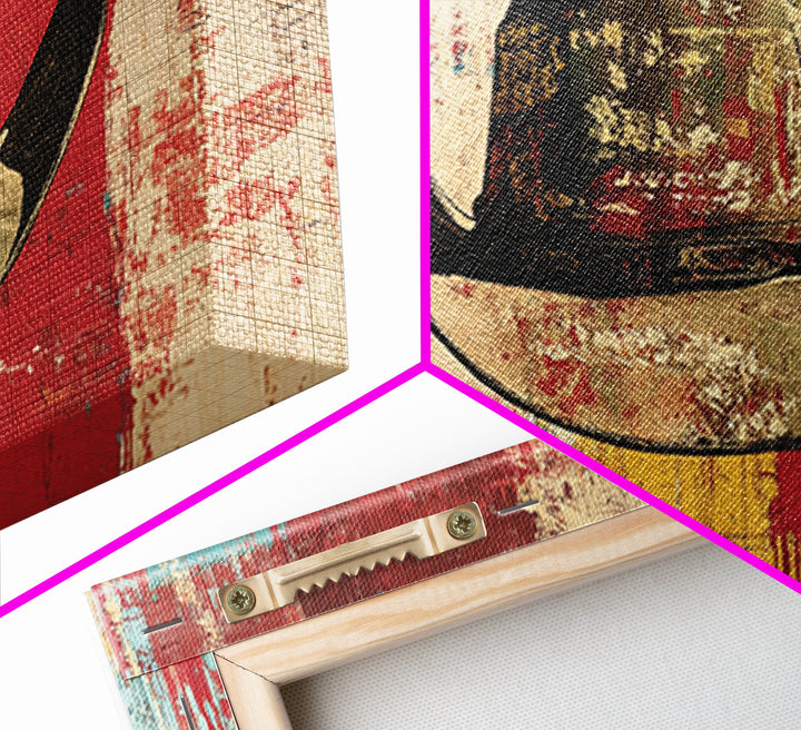 Distressed Cowboy Hat On Red Turquoise Wall Art, Western Canvas Print, Rustic Ranch Decor, Man Cave Gift, Modern Decor Print