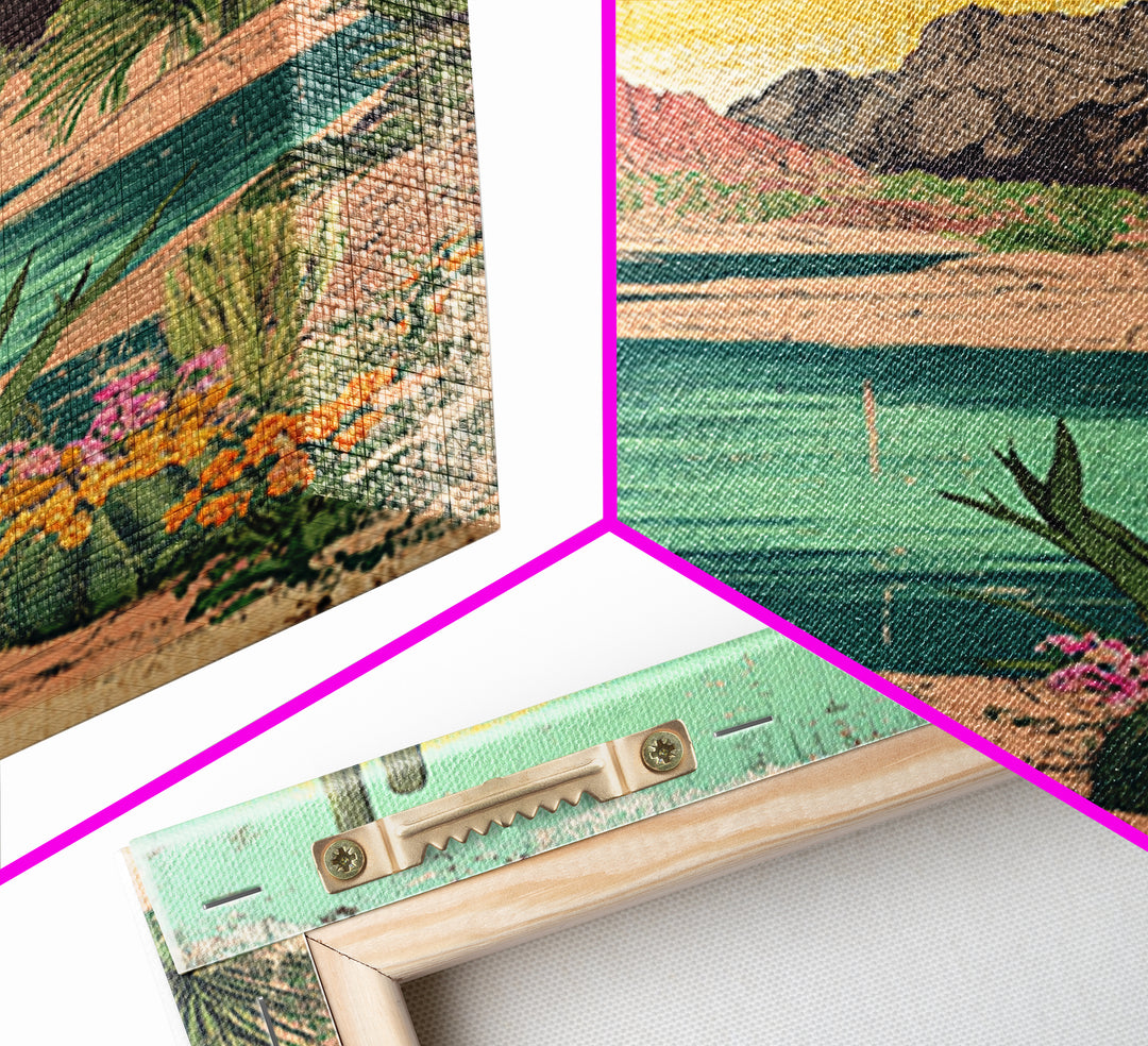 Turquoise Desert River Canyon With Saguaro Cactus Wall Art, Southwestern Landscape Print, Arizona Home Decor, Boho Decor