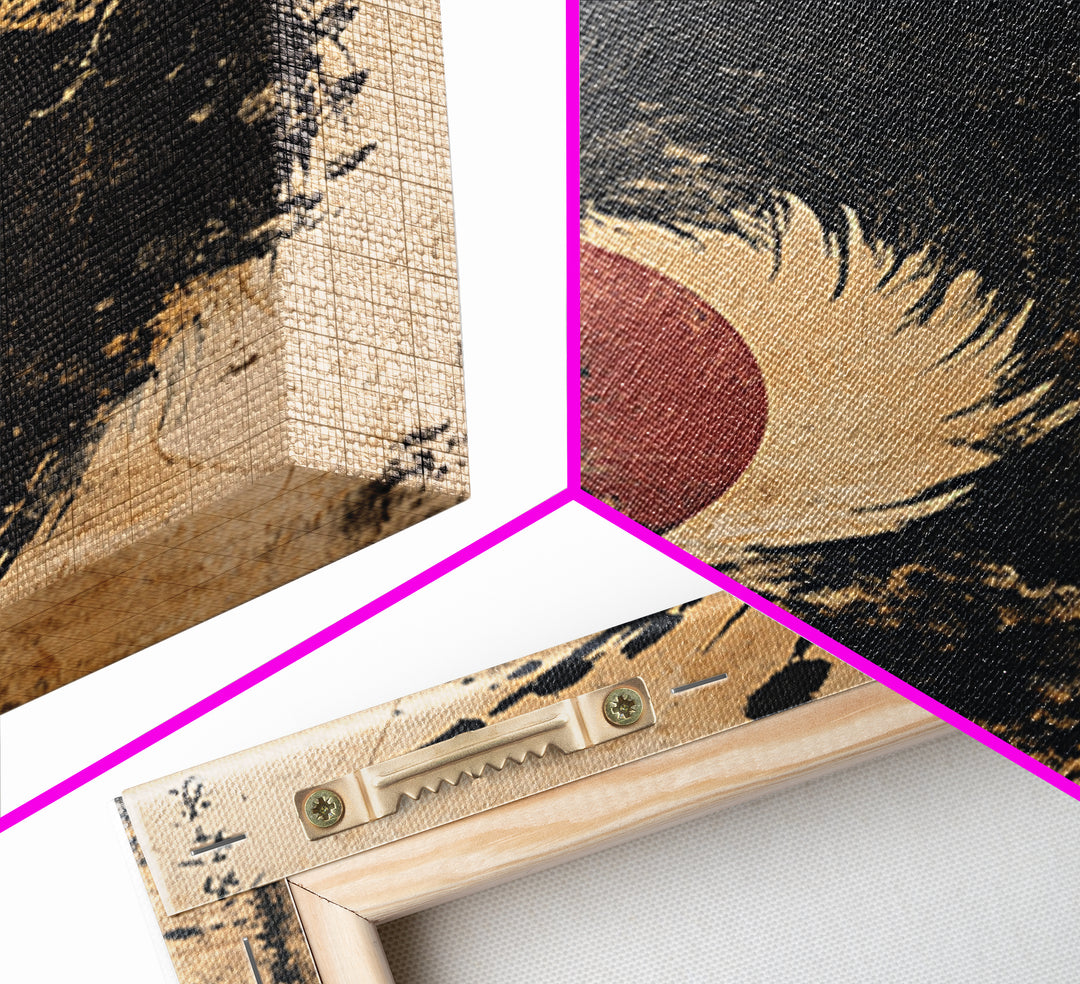 Black Ink Dragon Red Sun Canvas Print, Dark Japanese Wall Art, Fantasy Gothic Decor, Samurai Inspired Statement Artwork Print