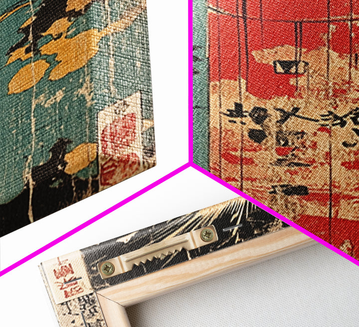 Red Firework Lantern Framed Canvas Print, Retro Japanese Wall Art, Festival Poster, Bold Asian Decor For Game Room And Office Decor