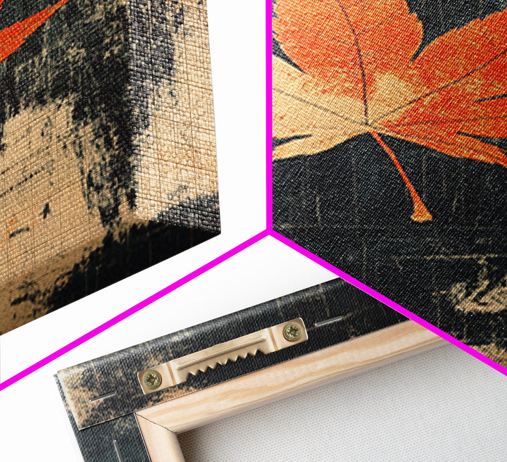Orange Maple Leaf On Dark Texture Canvas Print, Autumn Wall Art, Botanical Print, Minimalist Decor, Nature Wall Art, Fall Decor