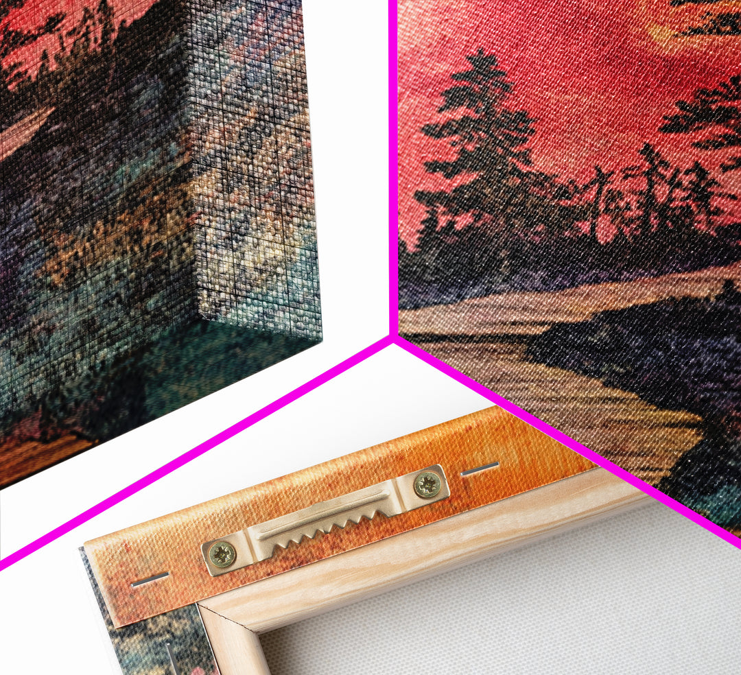 Winding Forest Path At Sunset Wall Art, Pink Orange Landscape Print, Rustic Cabin Decor, Cozy Nature Art For Bedroom Gift