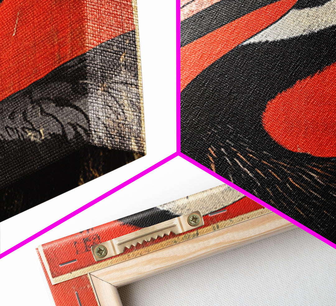 Black Necked Crane Bird On Red Japanese Canvas Print Wildlife Wall Art, Asian Decor, Bold Animal Art Poster Gift For Bird Lovers