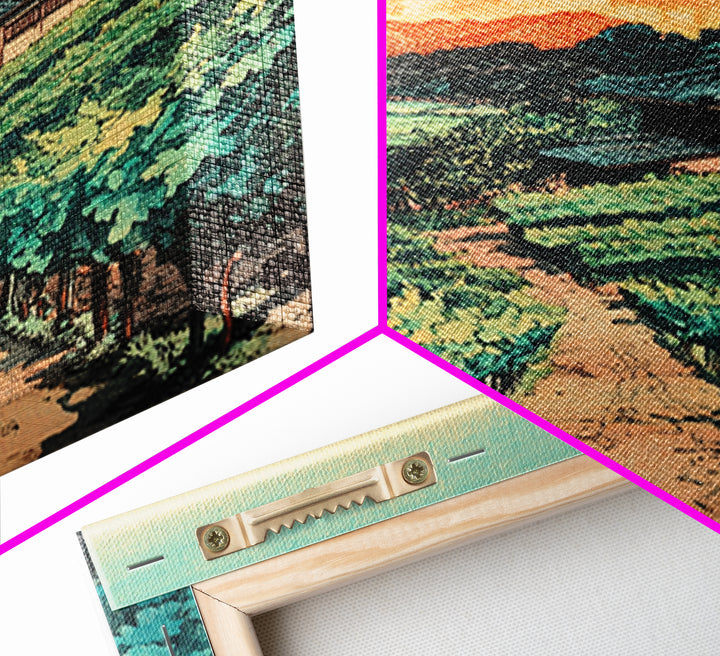 Sunlit Vineyard Path Wall Art, Wine Country Landscape Canvas Print, Rustic Kitchen Decor, Tuscan Farmhouse Housewarming Gift