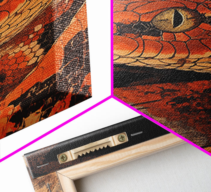 Orange Snake Portrait Framed Canvas Print, Dark Reptile Animal Wall Art, Gothic Wildlife Decor, Gift For Him, Man Cave Decor