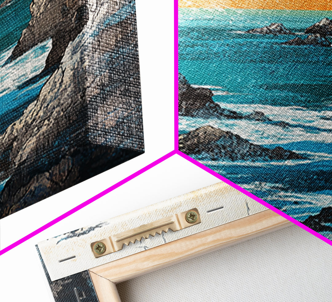 Ocean Cliffs With Flying Birds Canvas Print, Japanese Seascape Wall Art, Coastal Decor, Nautical Art, Living Room Decor, Gift For Him