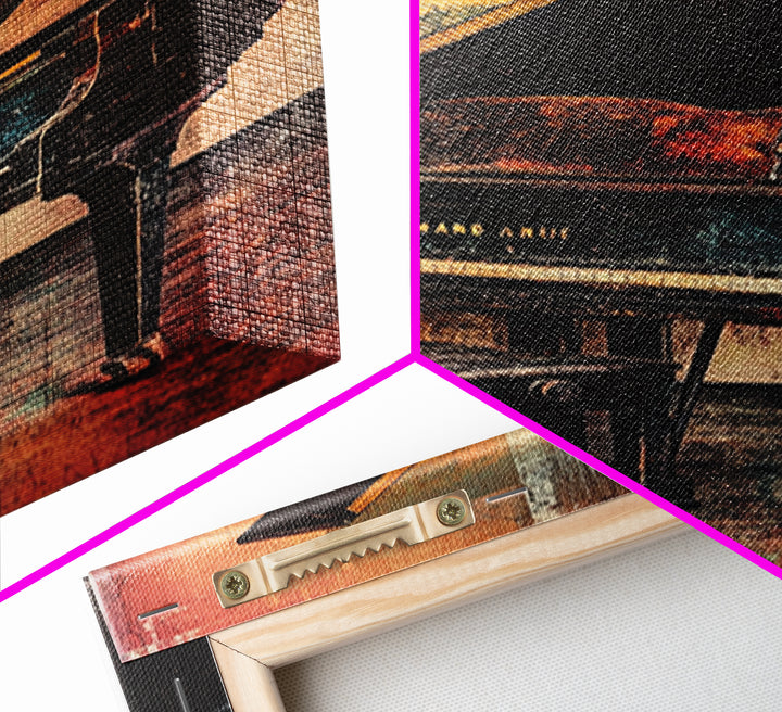 Moody Grand Piano In Warm Abstract Studio Canvas Print, Music Room Decor, Jazz Art Print, Modern Wall Art, Gift For Music Lover