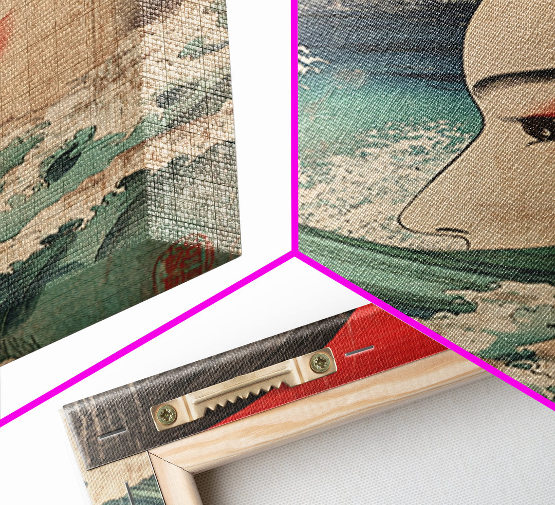 Ukiyo E Woman Face With Ocean Wave Canvas Print, Japanese Wall Art, Coastal Decor, Asian Inspired Art, Living Room Decor
