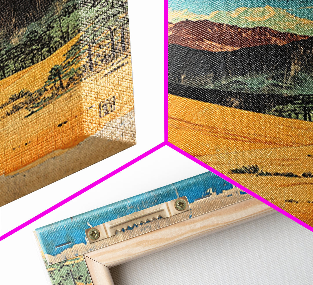 Golden Desert Dunes And Rugged Mountains Wall Art, Southwestern Landscape Print, Cactus Decor, Modern Western Home Decor