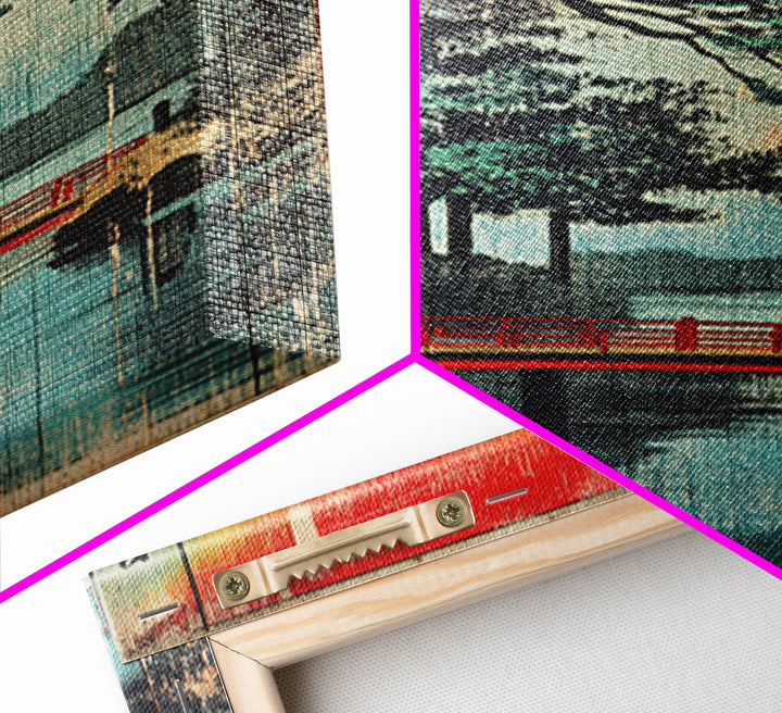 Red Bridge Rainy Lake Canvas Print, Japanese Wall Art, Asian Landscape Decor, Zen Home Decor, Living Room Decor, Housewarming Gift