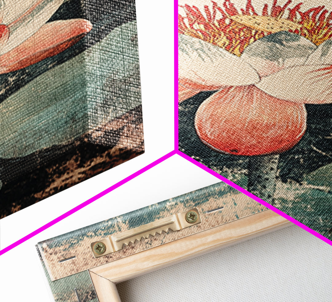 Pink Lotus Flower Botanical Wall Art, Japanese Canvas Print, Water Lily Pond Decor, Japandi Nature Art For Bedroom Decor