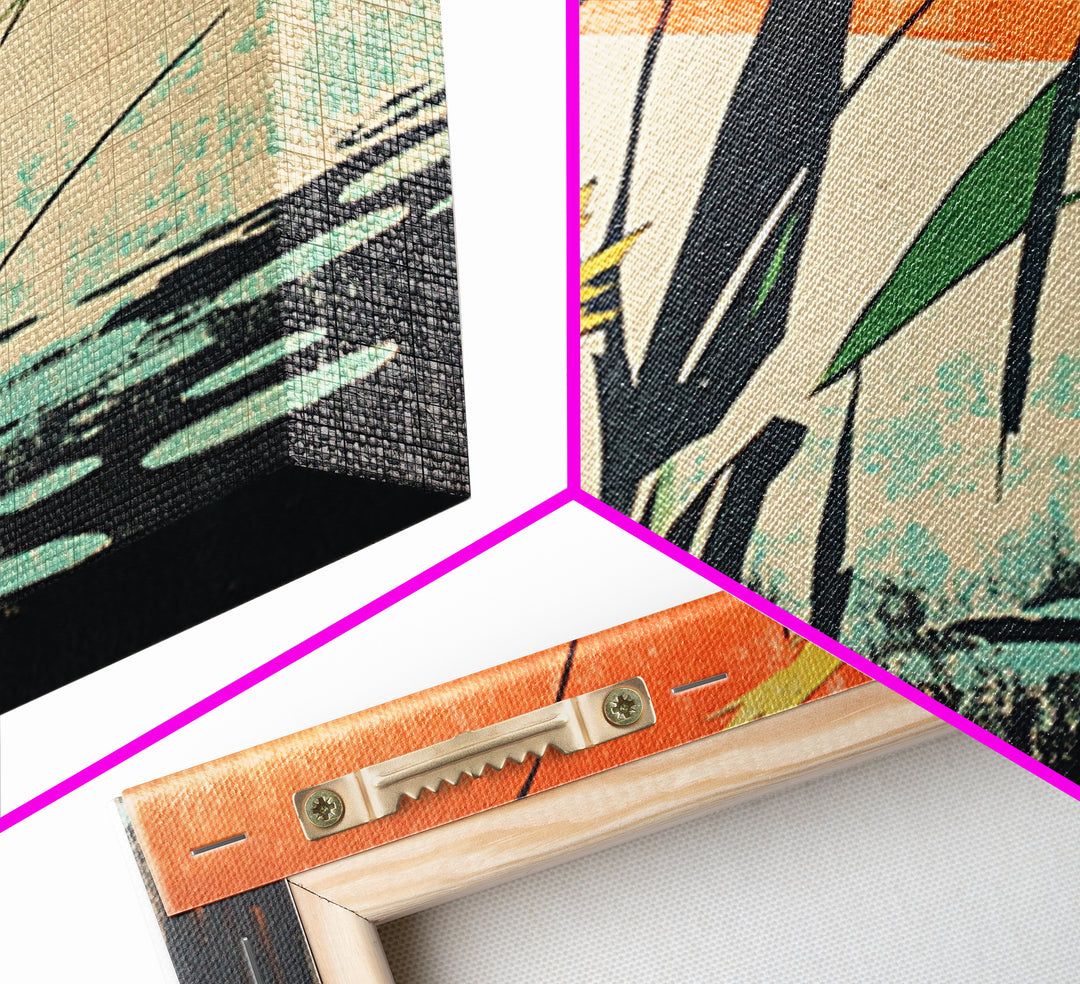 Tall Reeds Orange Sunset Canvas Print, Botanical Wall Art, Japanese Pond Landscape, Nature Decor, Serene Japandi Art Print