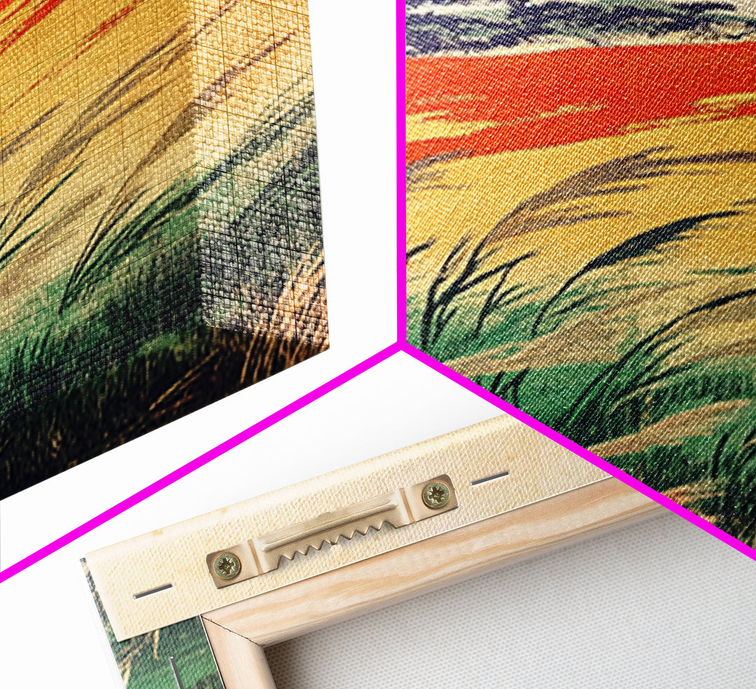 Golden Meadow Grasses And Coastal Hills Wall Art, Rustic Country Landscape Print, Farmhouse Decor, Warm Nature Canvas Print