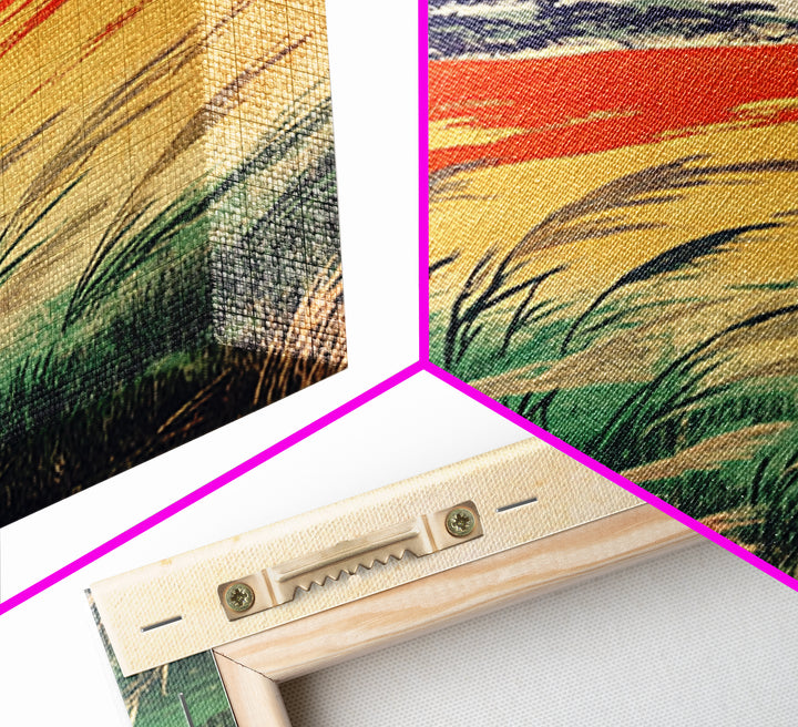 Golden Meadow Grasses And Coastal Hills Wall Art, Rustic Country Landscape Print, Farmhouse Decor, Warm Nature Canvas Print