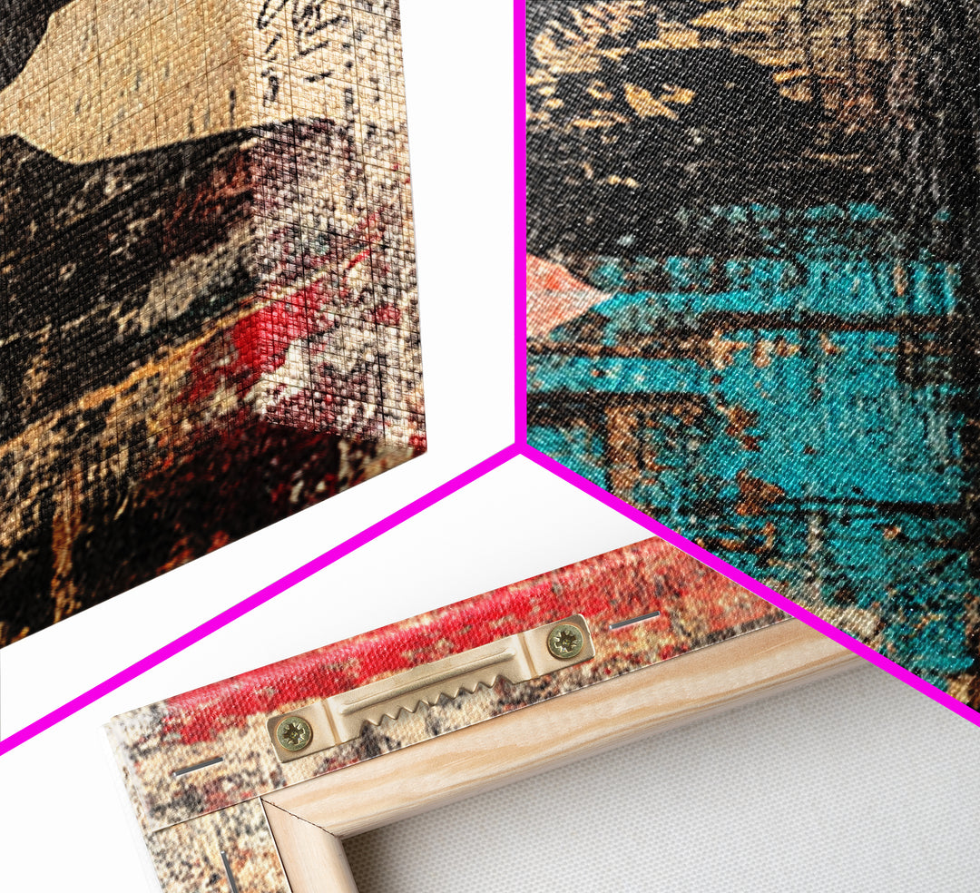 Abstract Cowboy Silhouette Wall Art, Western Canvas Print, Bold Red Teal Rustic Decor, Masculine Southwest Living Room Art