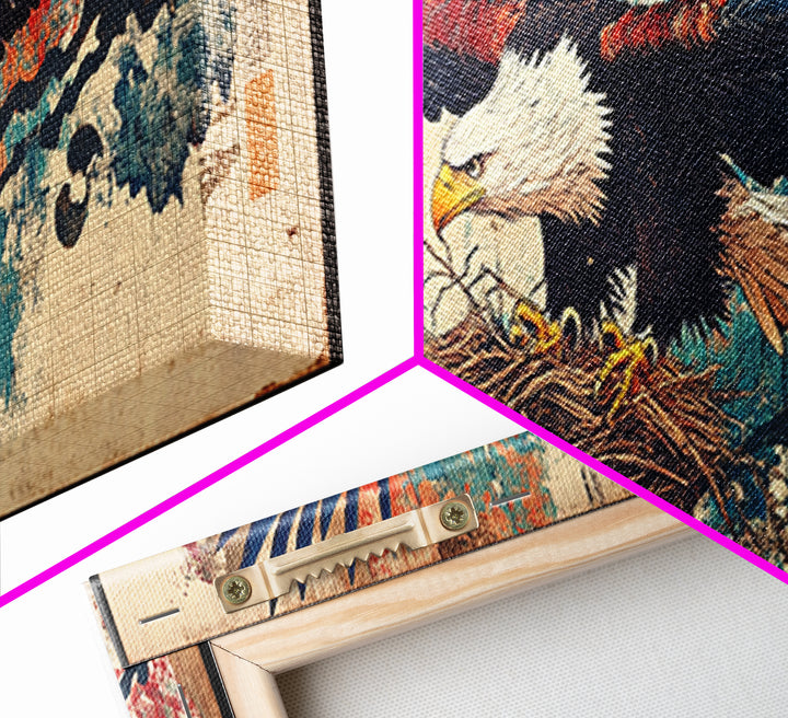 Soaring Eagle With Nest Japanese Inspired Wall Art, Panoramic Canvas Print, Asian Decor, Nature Wall Decor, Gift For Bird Lover