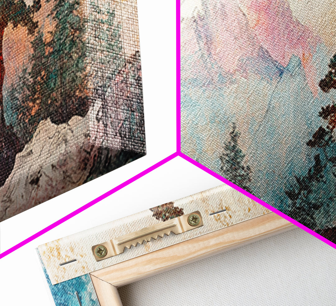 Snowy Mount Fuji Pine Canvas Print, Japanese Mountain Landscape, Winter Wall Art, Zen Nature Decor, Above Sofa Wall Decor