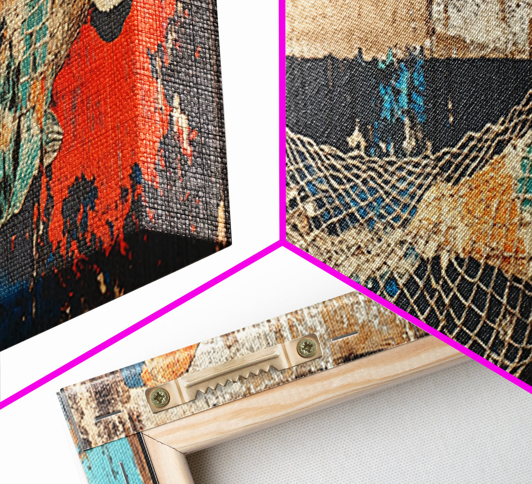 Weathered Fishing Net Wall Art, Coastal Canvas Print, Nautical Decor, Beach House Art, Rustic Seascape, Ocean Wall Decor
