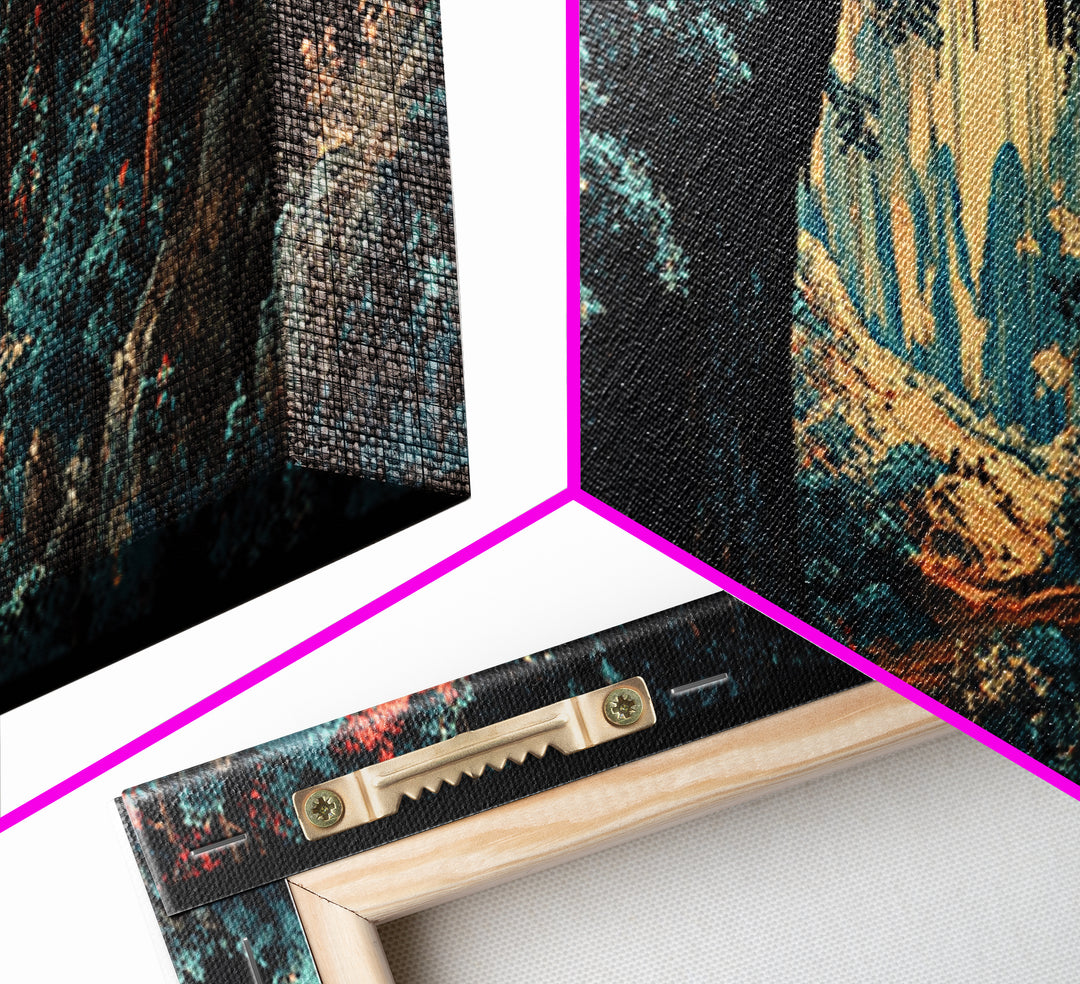 Dark Forest Cave Path Canvas Print, Moody Landscape Wall Art, Fantasy Woodland Decor, Panoramic Statement Living Room Art