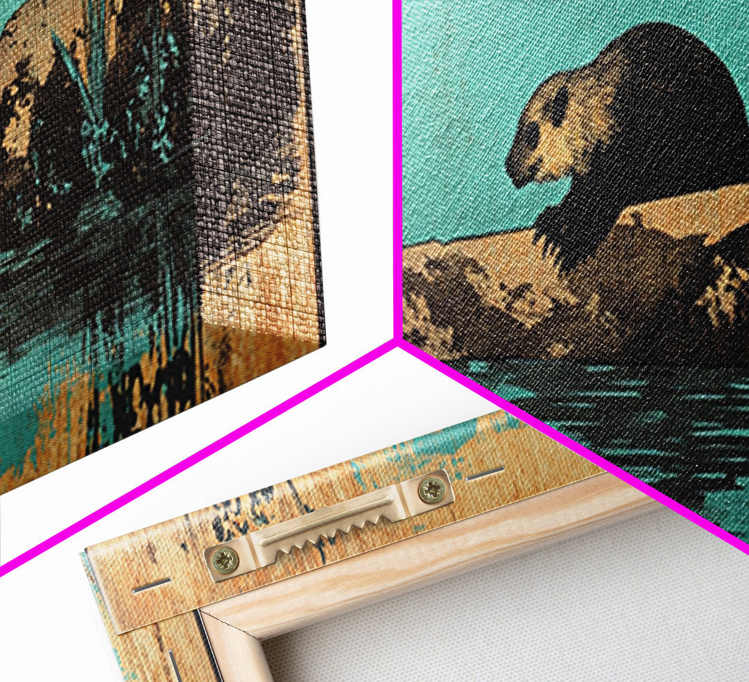 Swimming Otter Turquoise Water Canvas Print, Animal Wall Art, Wildlife Decor, Cute Bathroom Art, Coastal Nursery Decor, Gift For Her