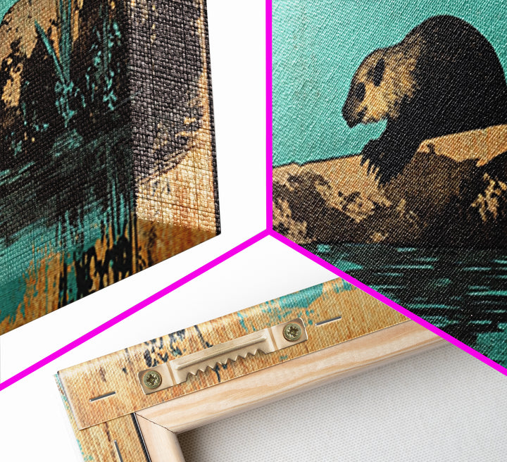 Swimming Otter Turquoise Water Canvas Print, Animal Wall Art, Wildlife Decor, Cute Bathroom Art, Coastal Nursery Decor, Gift For Her