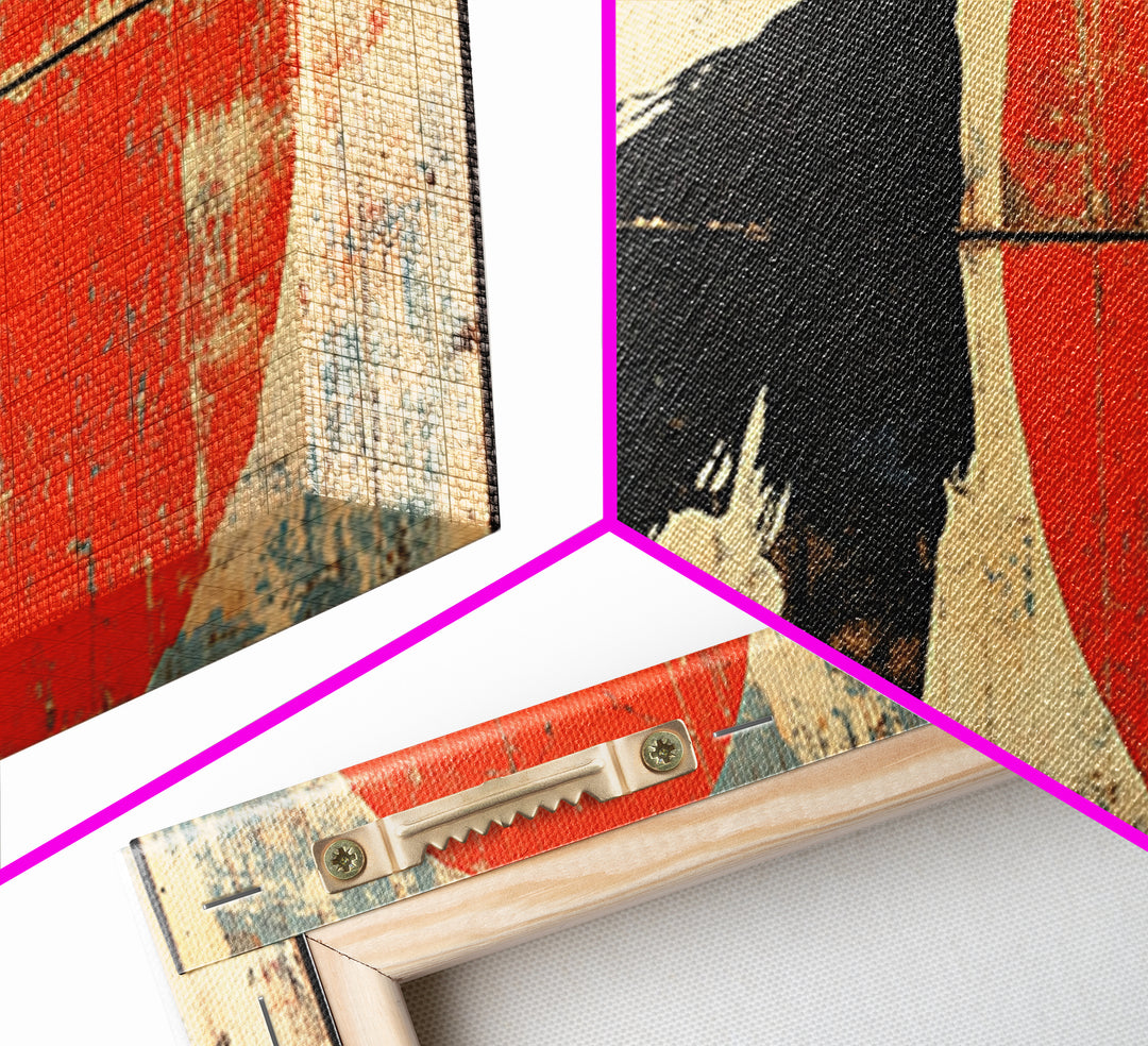 Shadow Samurai Red Sun Wall Art, Japanese Warrior Canvas, Dark Fantasy Decor, Bold Panoramic Office And Living Room Print