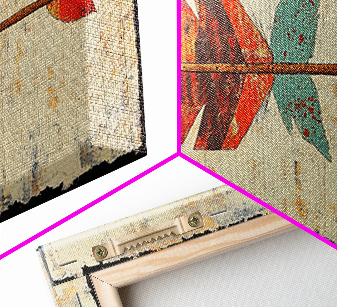 Rustic Painted Arrow With Red Feathers Wall Art, Southwestern Canvas Print, Boho Western Decor, Long Horizontal Art Print