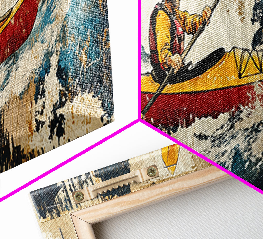 Red Canoe Kayaker In Whitewater Mountains Wall Art, Adventure Landscape Canvas Print, Lake House Decor, Cabin Wall Decor