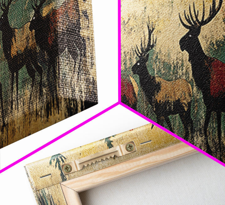 Elk Herd Forest Wildlife Wall Art, Rustic Panoramic Canvas Print, Lodge Cabin Decor, Nature Lover Gift For Him, Living Room Wall Decor