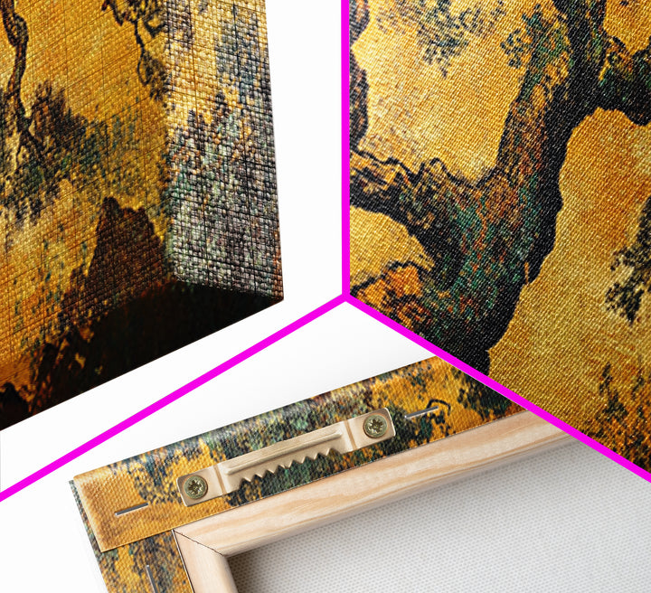 Ancient Pine Tree In Golden Forest Wall Art, Rustic Asian Landscape Print, Nature Inspired Art, Japandi Home Decor Gift For Her