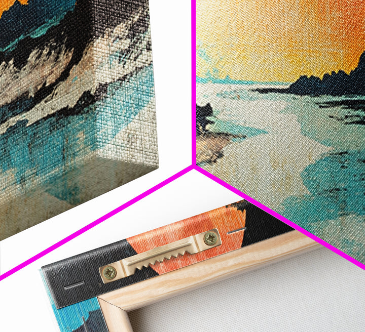 Serene Coastal Sunset With Lone Tree And Blue Shore Wall Art, Japanese Canvas Print, Zen Landscape, Beach House Decor, Spa Decor