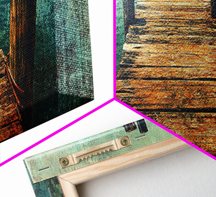 Weathered Wooden Dock Over Teal Water Wall Art, Panoramic Canvas Print, Lake House Decor, Nautical Living Room Art Coastal Decor