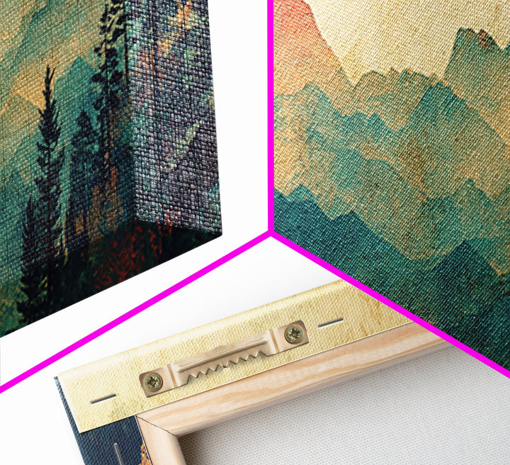 Layered Blue Mountain Forest Wall Art, Panoramic Canvas Print, Nature Landscape, Rustic Cabin Living Room Decor, Above Sofa Decor