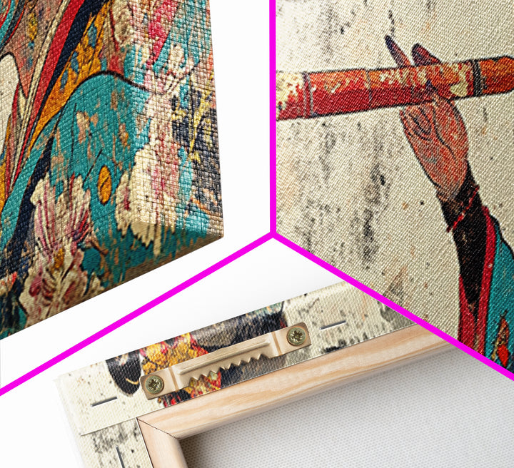 Japanese Geisha Flute Portrait Framed Canvas Print, Asian Wall Art, Kimono Woman Decor, Japandi Home Decor, Gift For Her