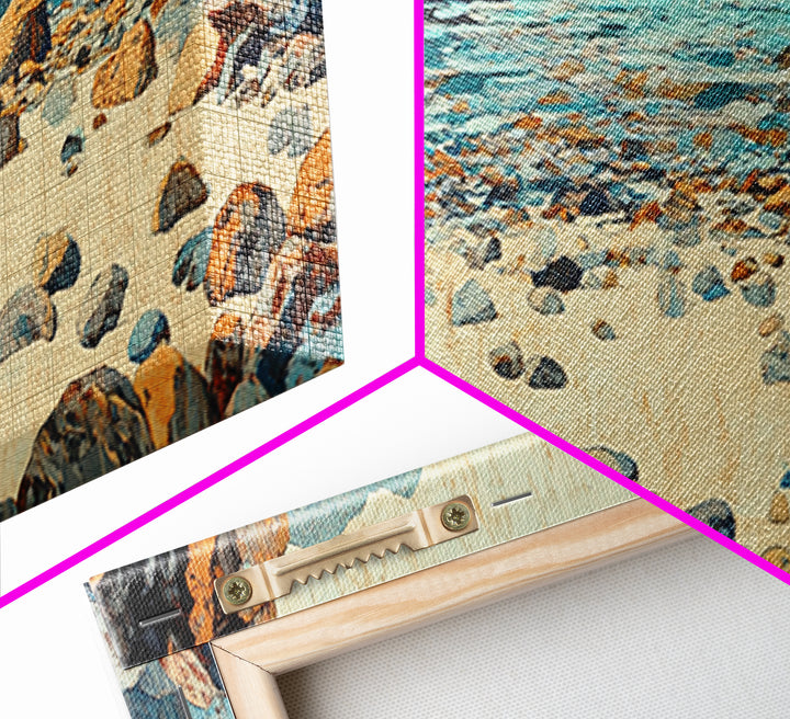 Turquoise Rocky Shore Seascape Wall Art, Coastal Canvas Print, Ocean Landscape, Beach House Decor, Large Living Room Art