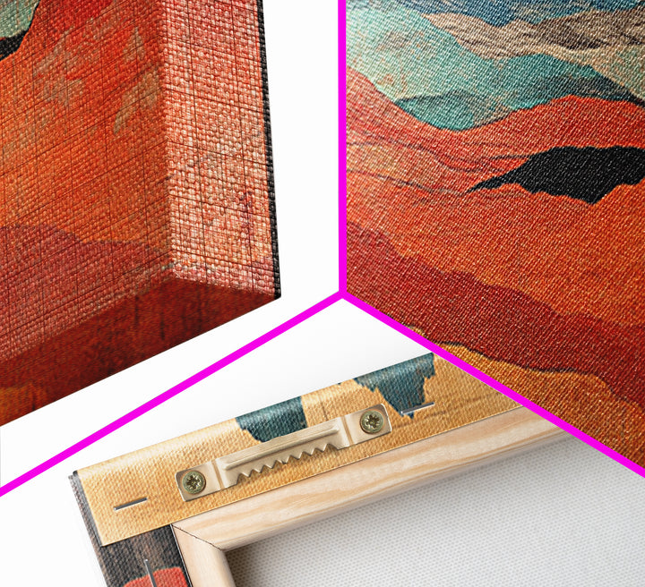 Red Orange Desert Hills Framed Canvas Print, Abstract Landscape Art, Southwestern Decor, Earth Tone Modern Living Room Wall Art