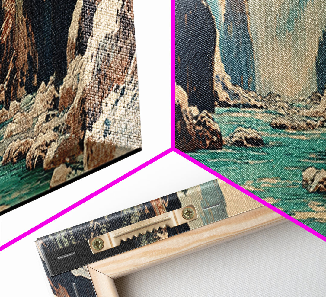 Snowy Canyon River Wall Art, Turquoise Mountain Gorge Canvas Print, Japanese Landscape Decor, Large Horizontal Artwork Print