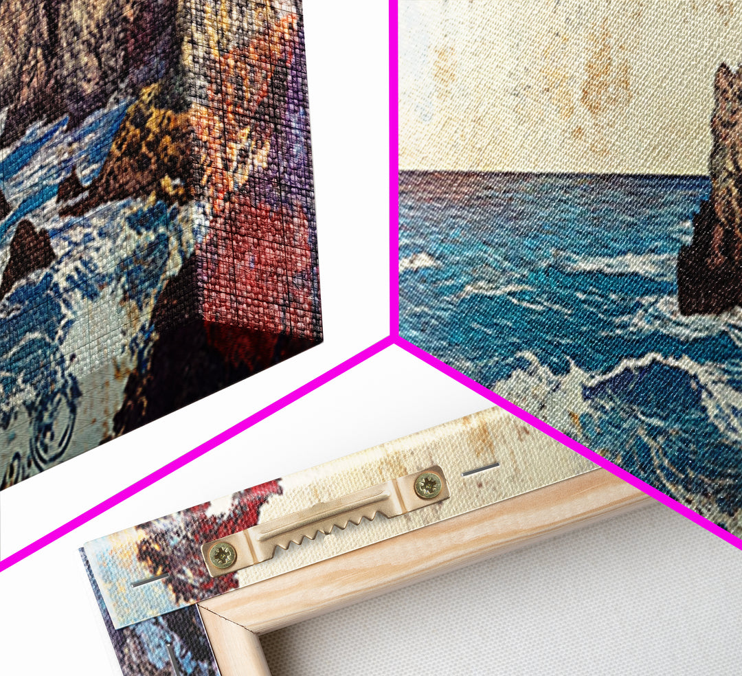 Pine Framed Rocky Cove, Japanese Wall Art, Coastal Seascape Canvas Print, Ocean Wall Decor, Panoramic Living Room Art, Home Decor