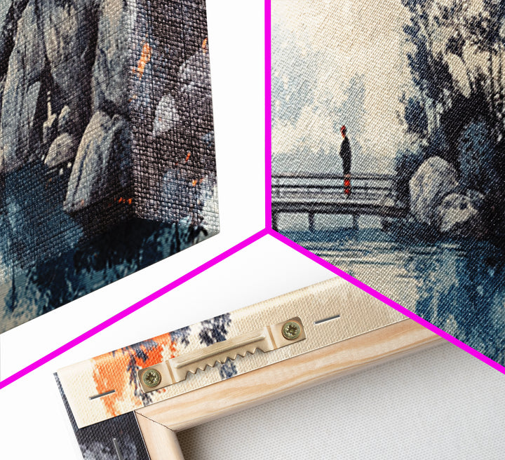 Serene Japanese Garden Bridge, Wall Art, Lake Landscape Canvas Print, Zen Home Decor, Calming Office And Living Room Art