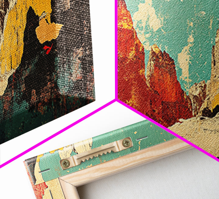 Red Teal Abstract Mountain Landscape Wall Art, Panoramic Canvas Print, Modern Southwestern Decor, Long Horizontal Wall Decor
