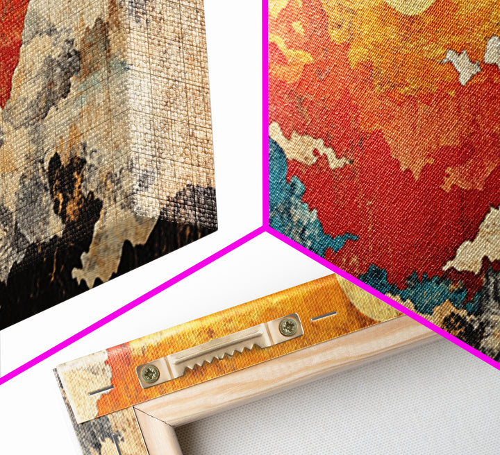 Abstract Red Gold Sunset Canvas Print, Textured Cloudscape Wall Art, Boho Modern Decor, Panoramic Living Room Art, Above Sofa Decor