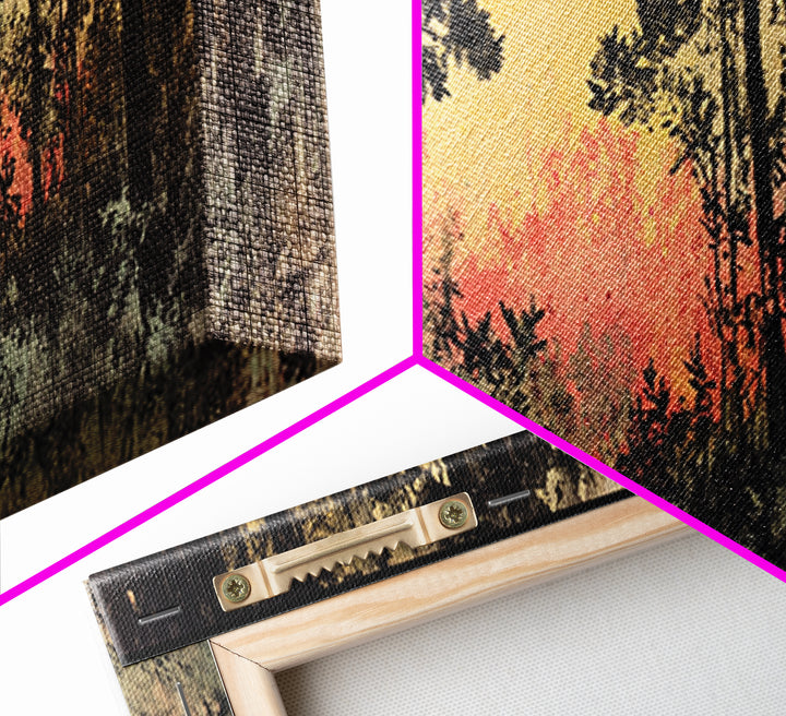 Dark Pine Forest At Pink Sunset Canvas Print, Moody Landscape Wall Art, Nature Wall Decor, Rustic Cabin Decor For Home Gift