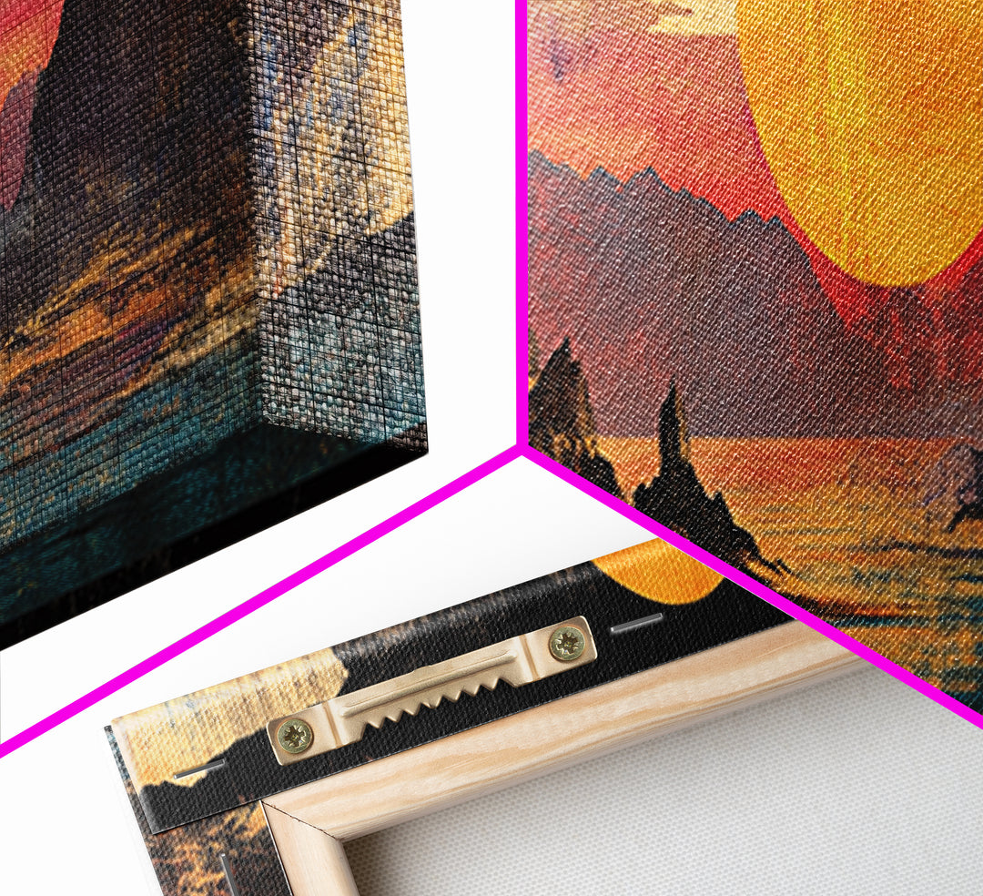 Orange Sun Over Desert Canyon Canvas Print, Southwestern Wall Art, Western Landscape Decor, Large Panoramic Wall Art For Home